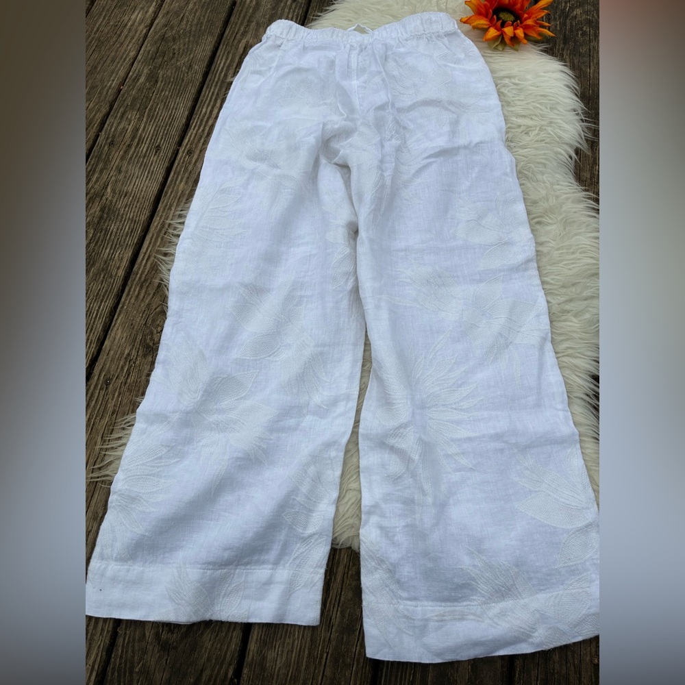 Joie White 💯 linen Set - Soft Button-Front Top & Elastic Waist Wide Leg Pants - Picture 13 of 16